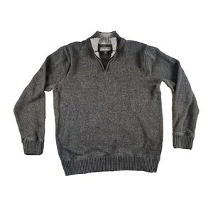 Eddie Bauer Men Large Gray Quarter Zip Pullover Sweater Cotton Knit Ribbed Cuffs